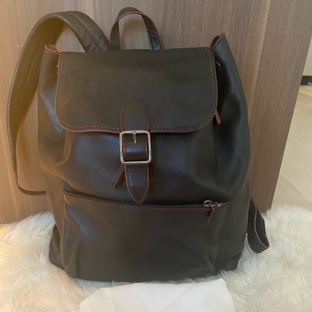 NEW Coach Black leather backpack with red trim